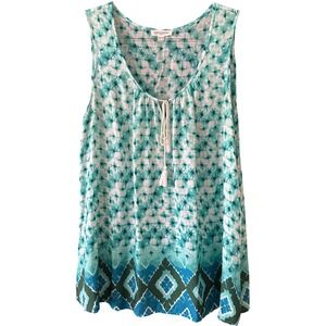 Beachlunchlounge Teal Tie Dye Boho Tassel Tank Top XL Sleeveless Viscose Blouse